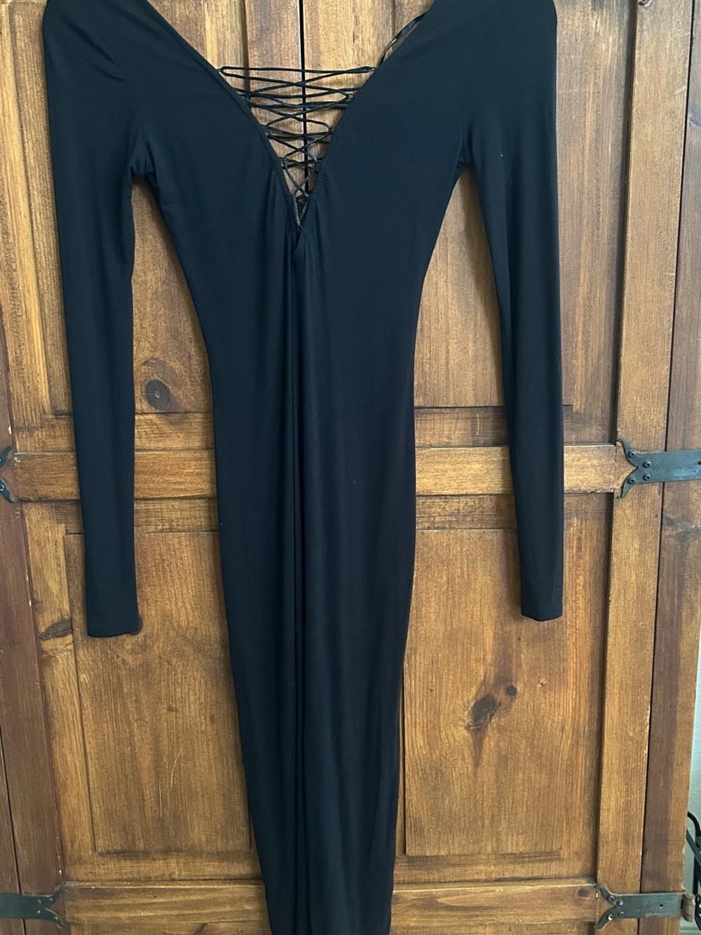 Forever 21 Black Long-Sleeve Lace-Up V-Neck Maxi Dress